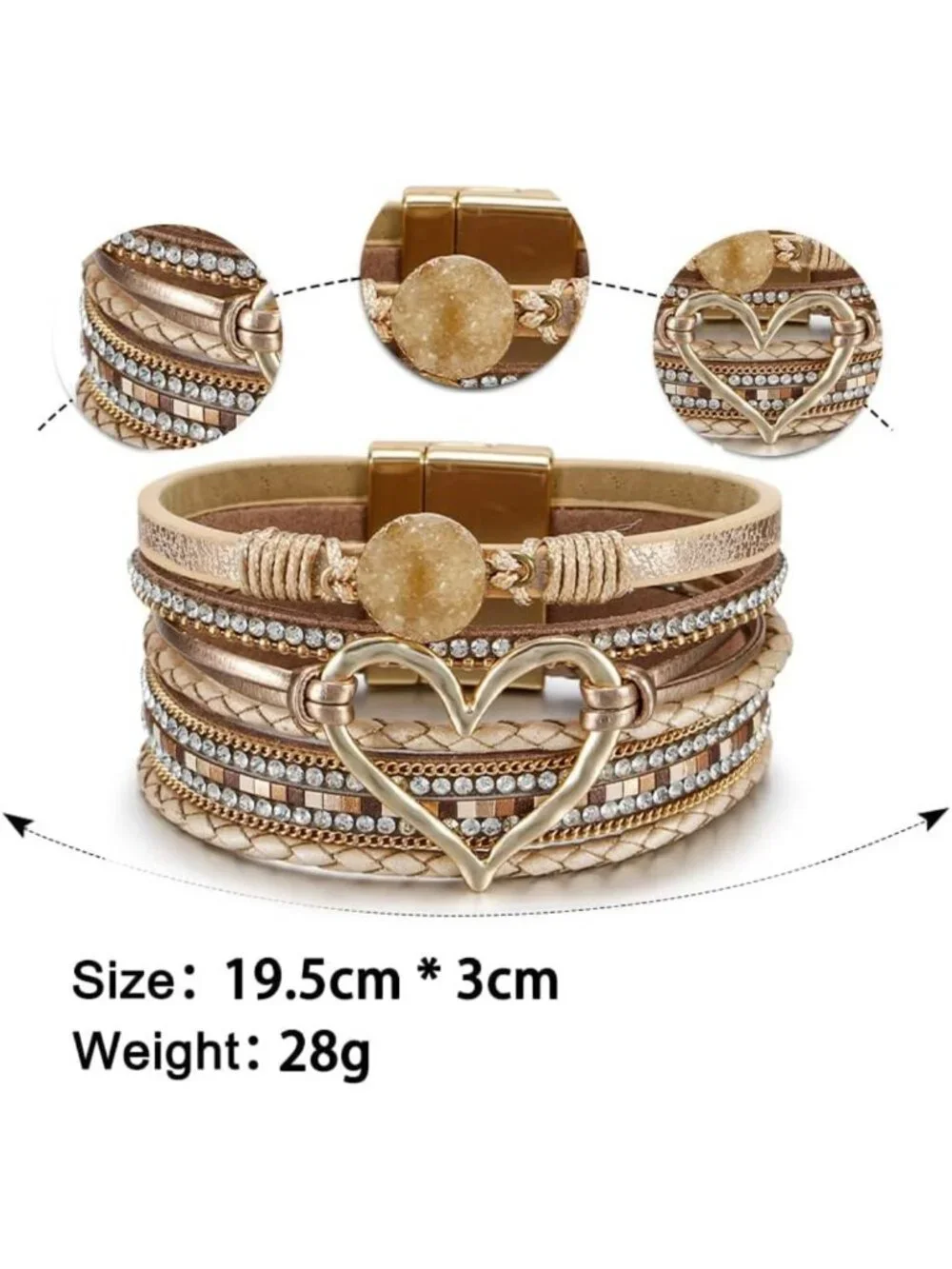 Boho Western Leather Wrap Bracelet for Women, Layered Cuff Jewelry Accessory